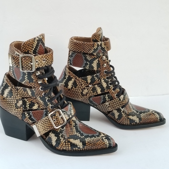 Brand New CHLOÉ Python-Embossed Leather cut out  Combat Boots - Picture 5 of 16